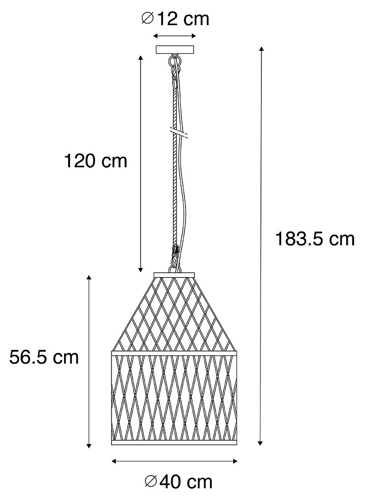 Candeeiro suspenso rural para exterior rattan preto 40x55 cm - Calamus Rústico