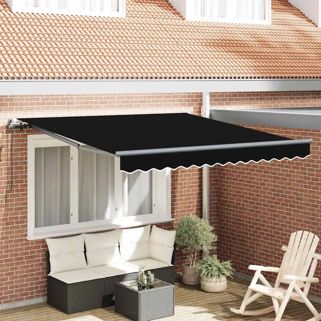 Toldo Retrátil Preto 350 x 250 cm Tecido de acrílico e alumínio