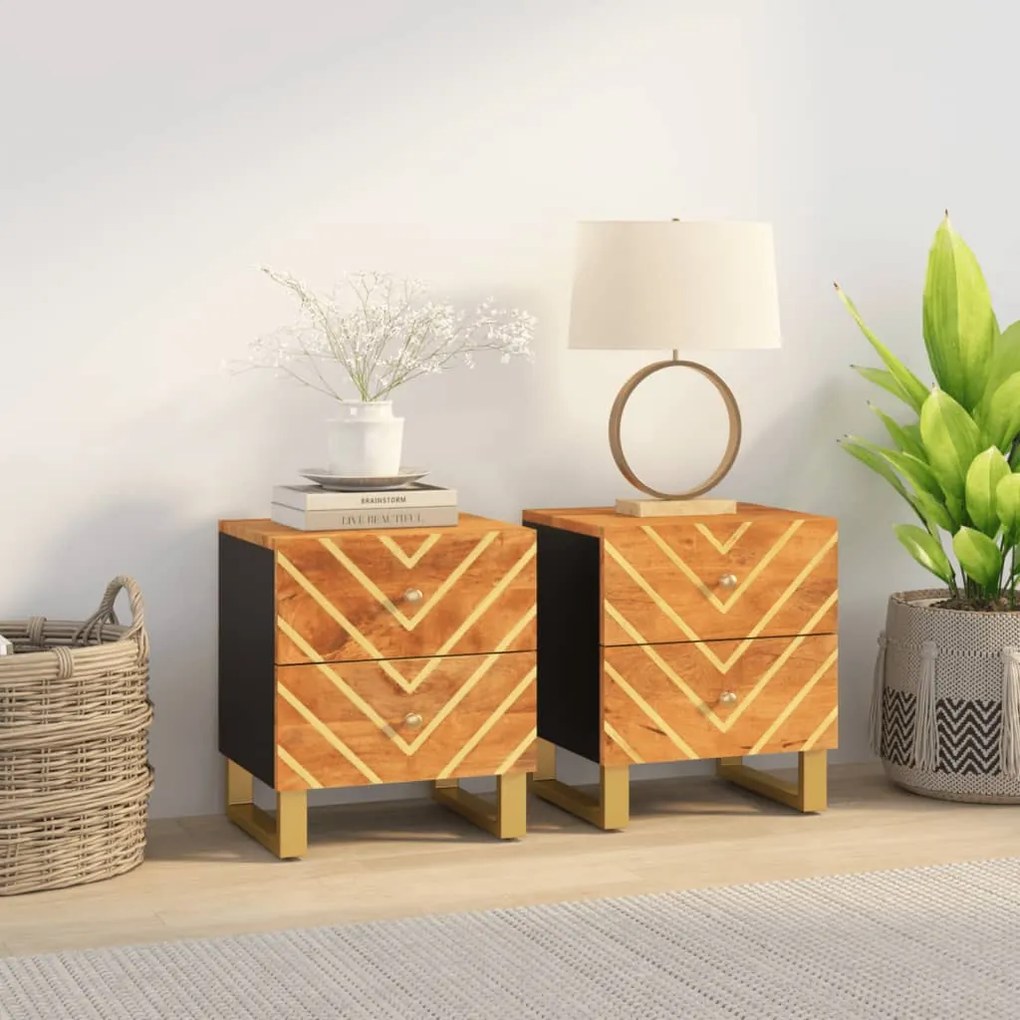 vidaXL Mesas de cabeceira 2 pcs mangueira maciça castanho e preto