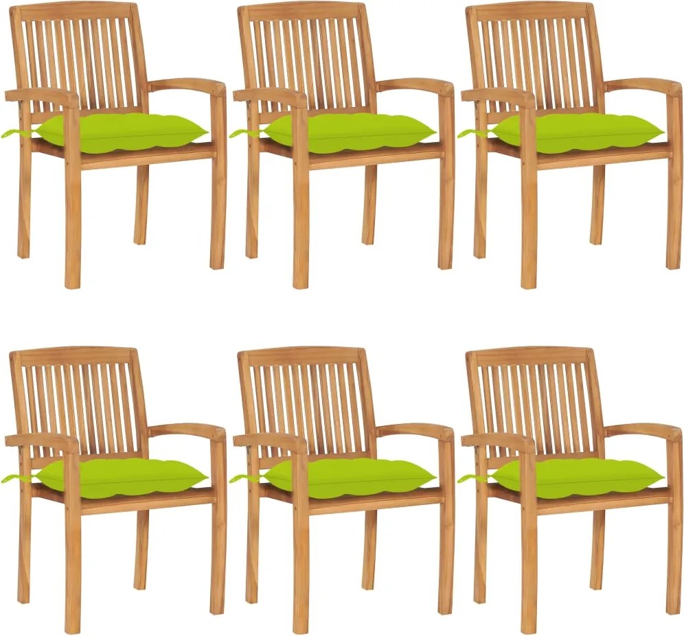vidaXL Cadeiras de jardim empiháveis c/ almofadões 6 pcs teca maciça