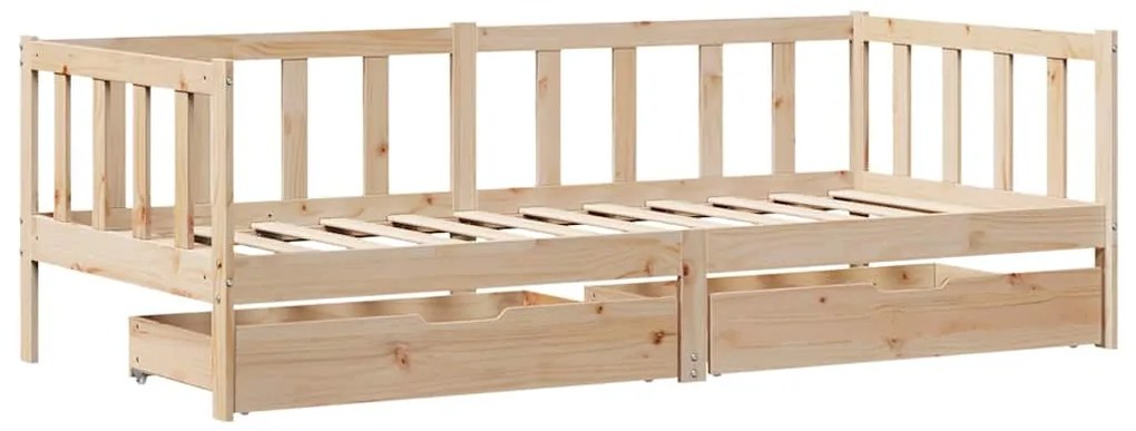 Sofá-cama com gavetas 90x190 cm madeira de pinho maciça