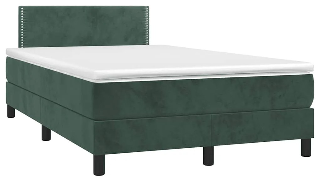 Cama box spring com colchão e luzes LED veludo verde-escuro