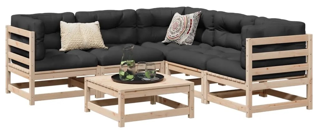 vidaXL 6 pcs conjunto sofás de jardim madeira de pinho maciça