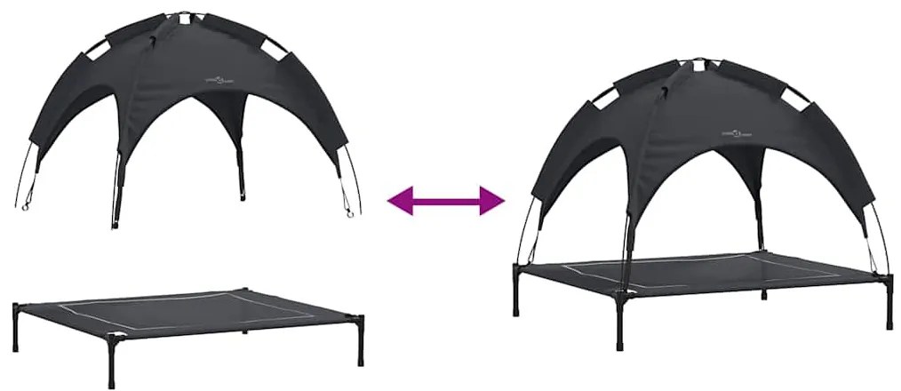 Cama Elevada para Cão com Teto Removível Preto Aço