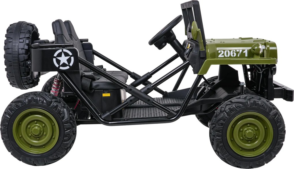 Jipe elétrico para Crianças 2V 4x4 STAR Veículo Militar STAR, Rodas de espuma EVA, Controle remoto Verde