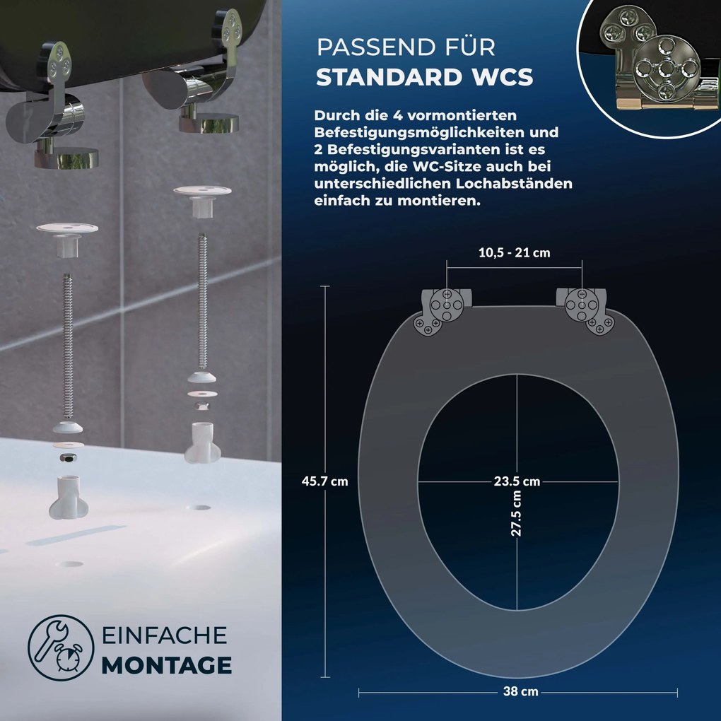 Assento sanitário com descida automática 45,7 x 38 cm Preto