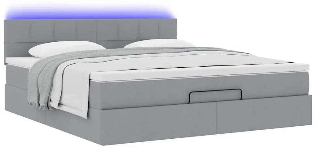 Cama otomana com colchão 160x200 cm tecido cinzento claro