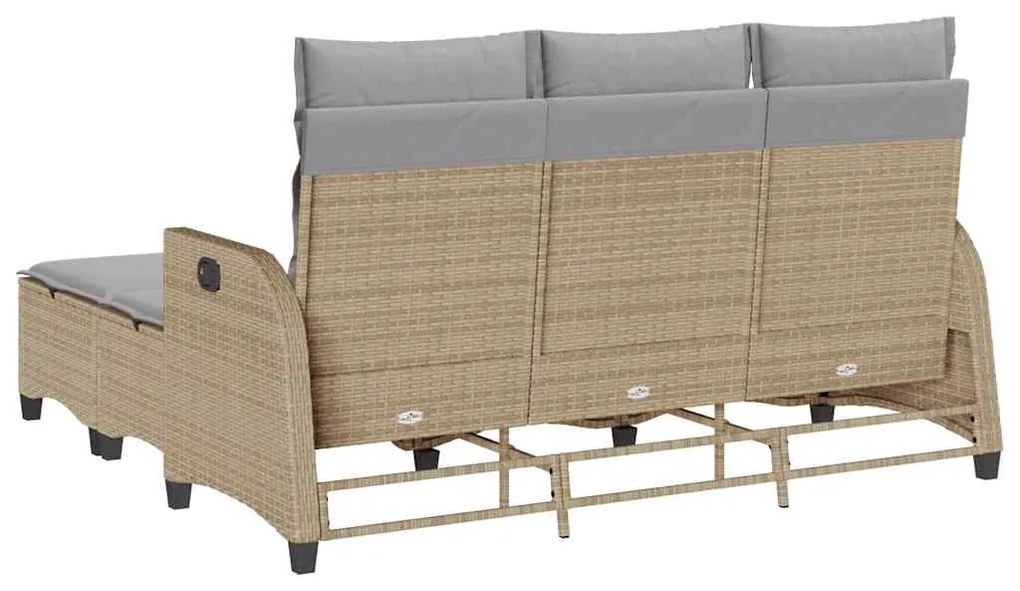 3 pcs conjunto sofás de jardim com almofadões em L vime PE bege