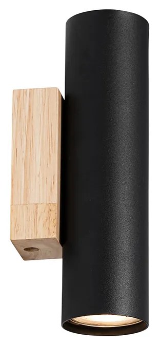 Candeeiro de parede moderno preto com madeira 2 luzes - Jeana Moderno,Industrial