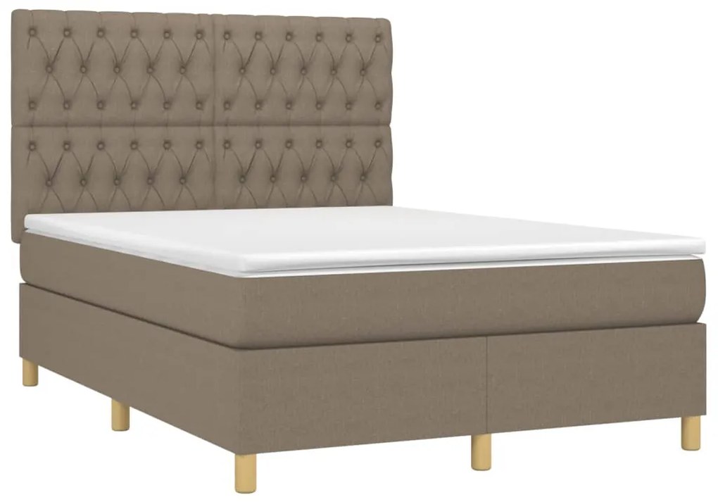 Cama box spring colchão/LED 140x190cm tecido cinza-acastanhado