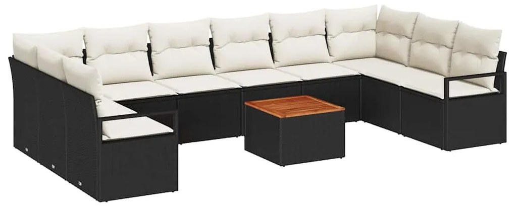 Conjunto de Sofá de Jardim 11 pcs Preto, branco Grande