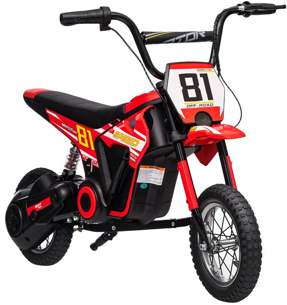 AIYAPLAY Mota Elétrica para Crianças 24V com Motor 250W Velocidade de 6-16km/h Rodas de 30,5 cm para Crianças de 8-12 Anos Vermelho | Aosom Portugal