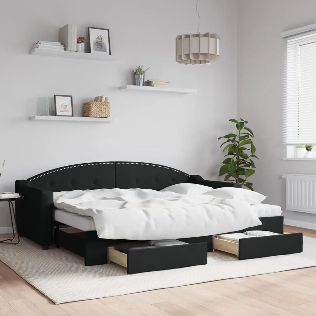 vidaXL Sofá-cama com gavetão e gavetas 80x200 cm tecido preto