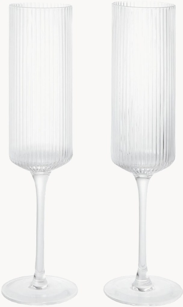 Copos de champanhe de vidro artesanais Ripple, conjunto de 2