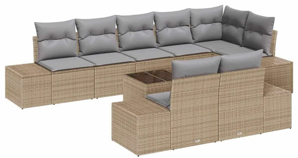 Conjunto de Sofá de Jardim 9 Peças com Almofadas em Rattan Sintético P