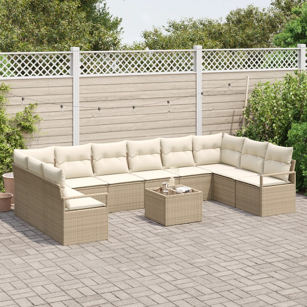 Conjunto de Sofá de Jardim de 11 Peças com Almofadas Bejes de Poliratt