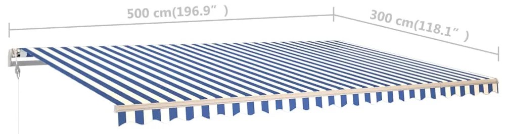 Toldo retrátil manual com postes 5x3 m azul e branco