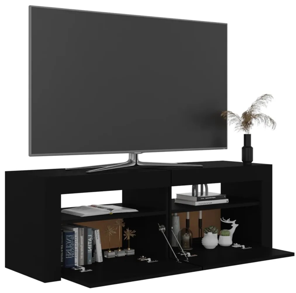 Móvel de TV com luzes LED 120x35x40 cm preto