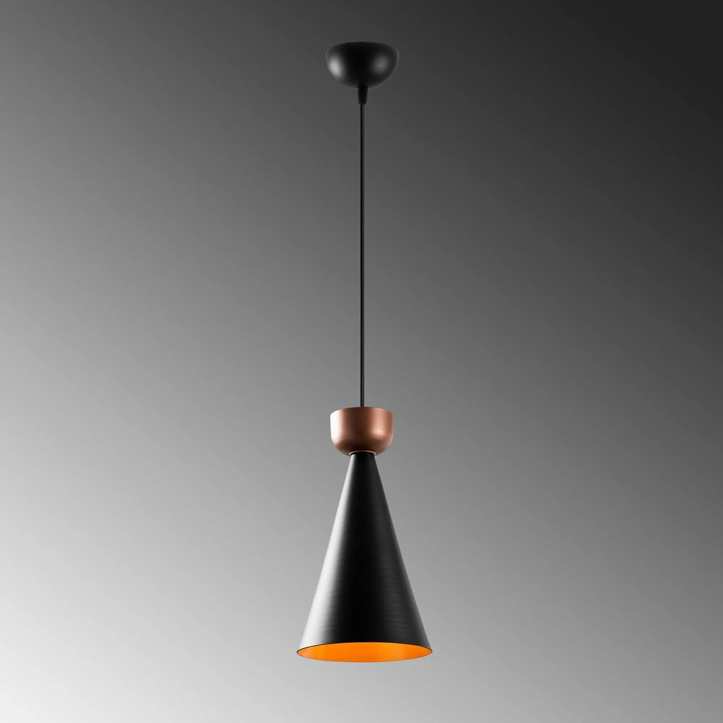Candeeiro Suspenso Dodo – Preto e Cobre – 19 x 19 cm