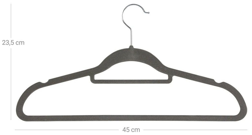 Conjunto de 20 cabides de veludo 45 x 24 cm cinzento