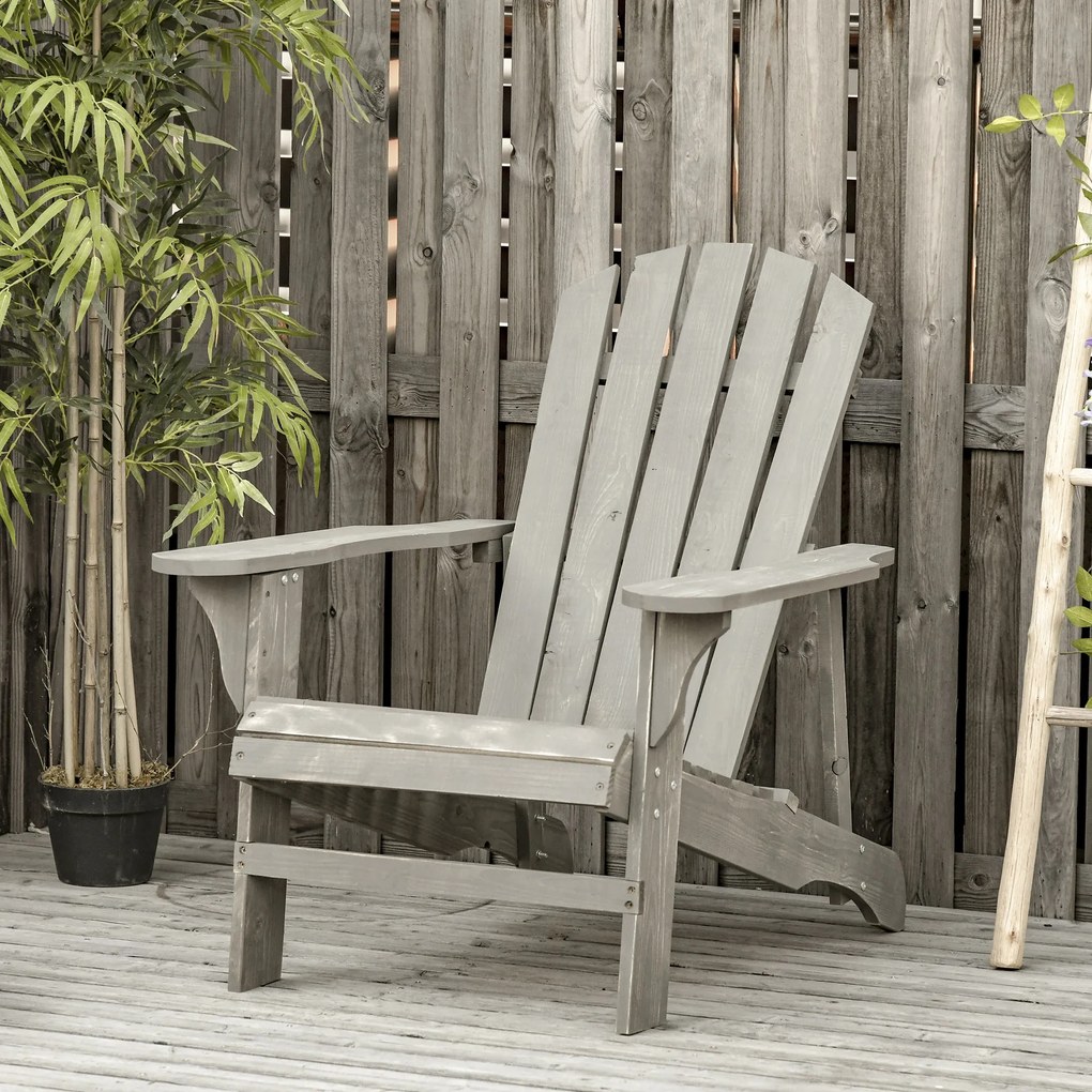 Cadeira Adirondack de Madeira Cadeira Adirondack de Jardim com Assento Extra Largo 78x89x88 cm Cinza