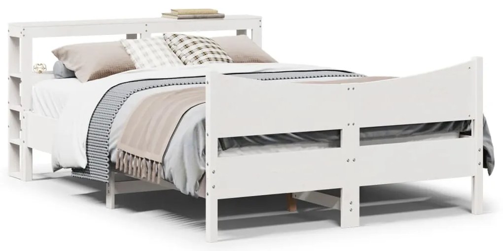 Estrutura cama c/ cabeceira 135x190 cm pinho maciço branco