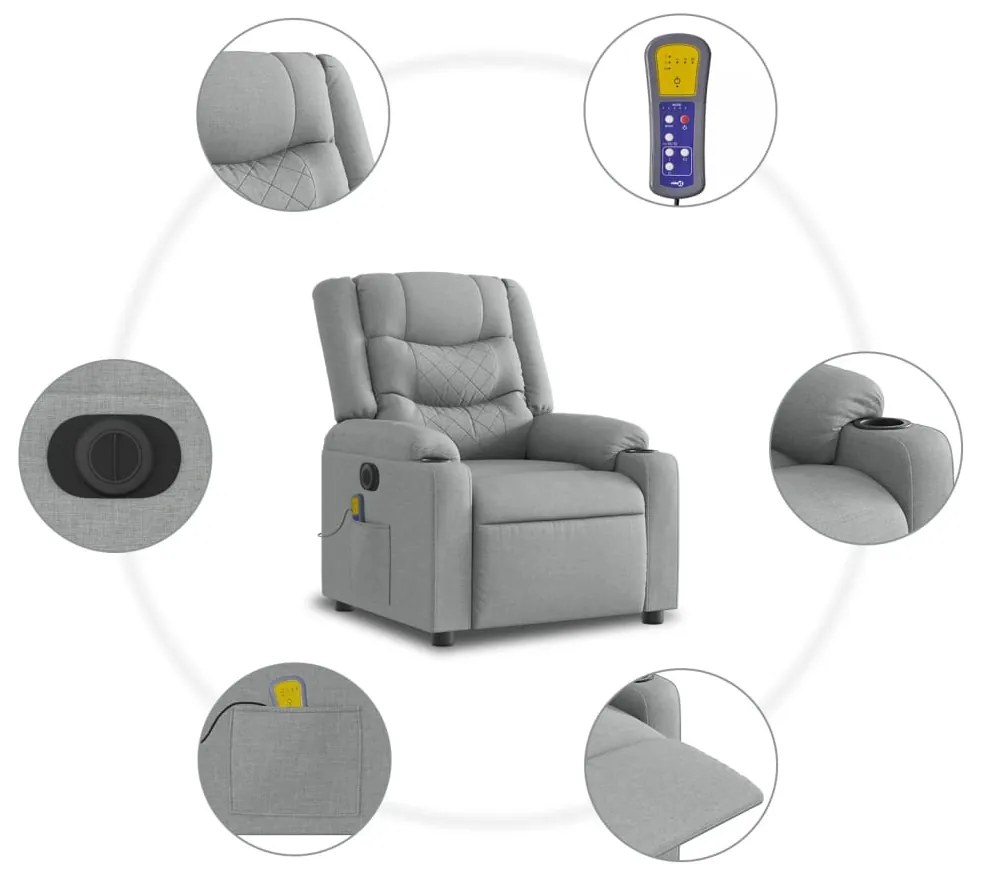 Poltrona elétrica reclinável massagens tecido cinzento-claro