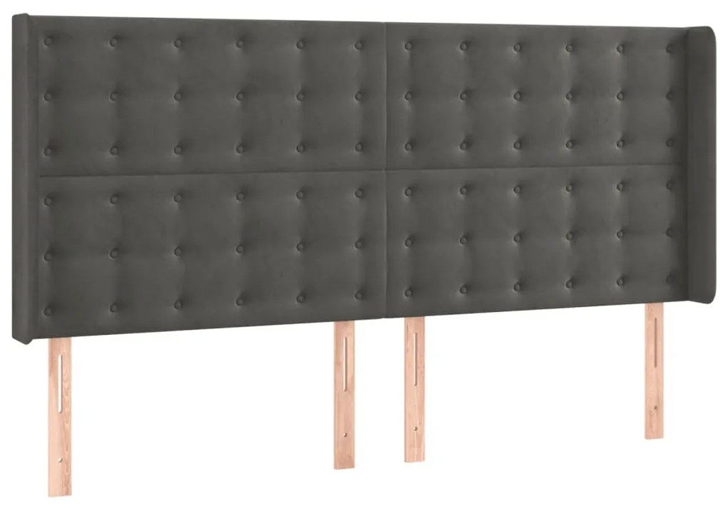 Cabeceira de cama c/ LED veludo 183x16x118/128 cm cinza-escuro