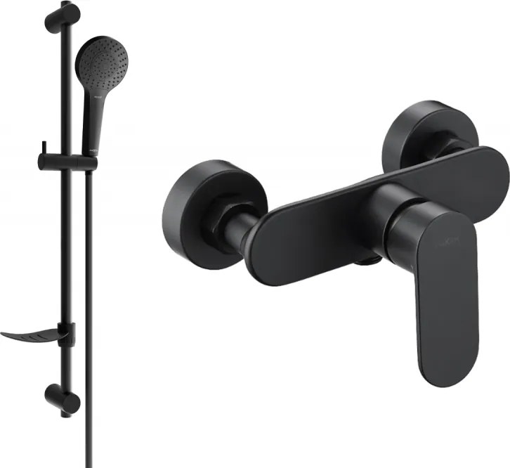 Mexen Milo DF05 bateria de chuveiro com conjunto de chuveiro, preta - 7134R05-70