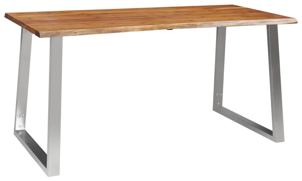 vidaXL Mesa de jantar 160x80x75 cm acácia maciça e aço inoxidável