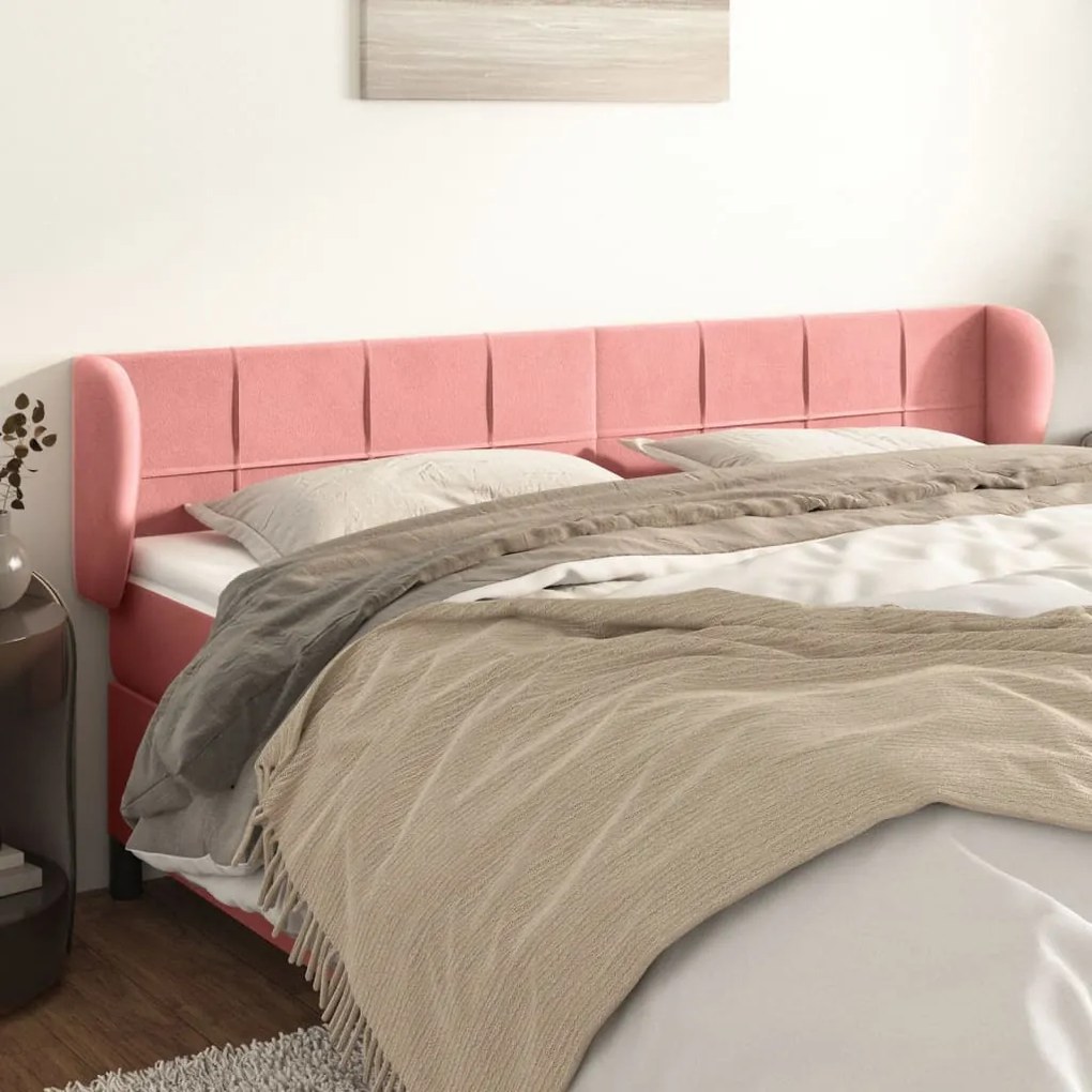 Cabeceira de cama c/ abas veludo 163x23x78/88 cm rosa