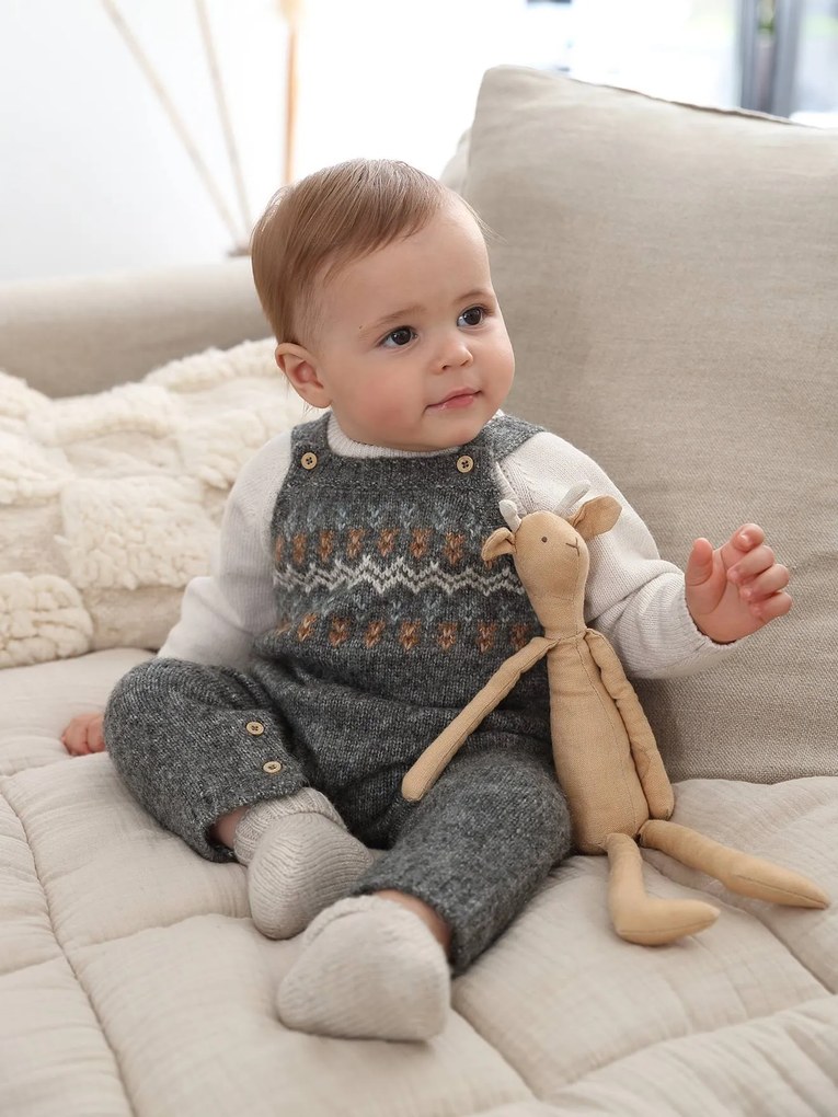 Jardineiras em tricot jacquard, para bebé cinza mesclado