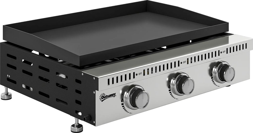 Grelhador a Gás Outsunny, portátil de mesa com bandeja recolhe-gordura, cor preta. | Aosom Portugal