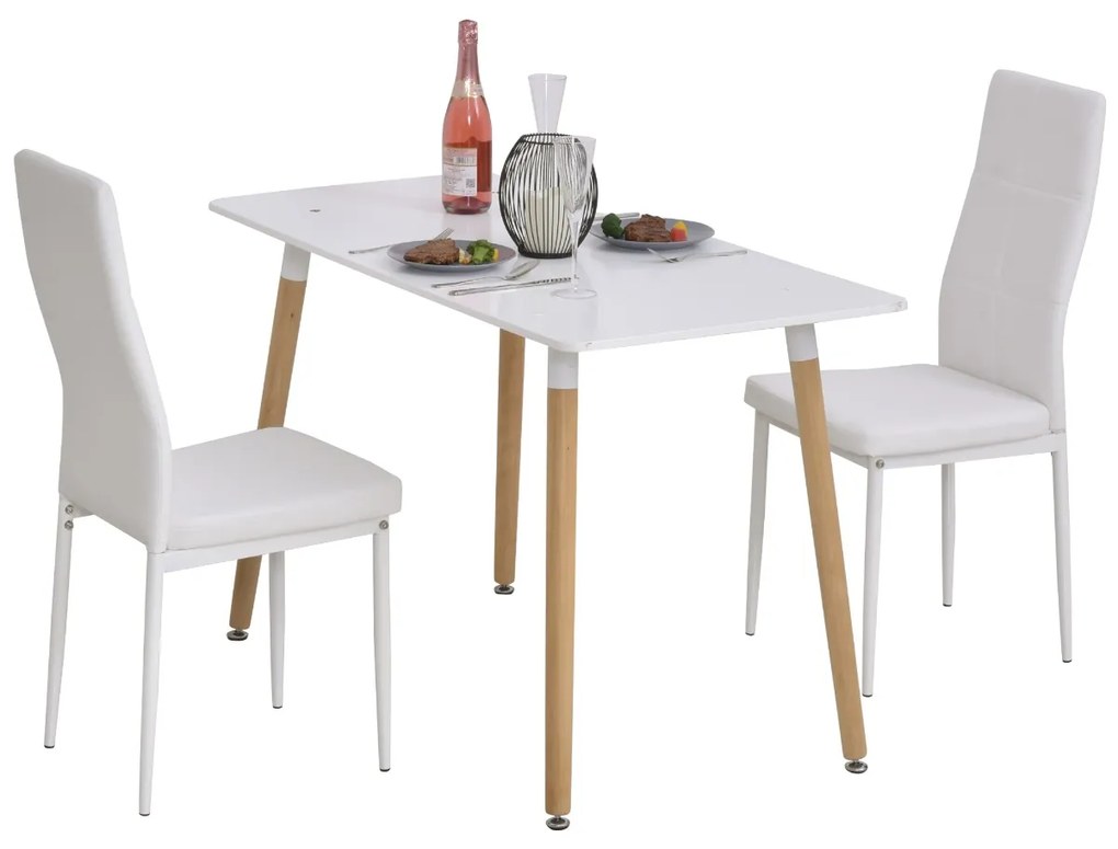 Mesa de jantar estilo nórdico com pernas de madeira 120x60x75 cm branco
