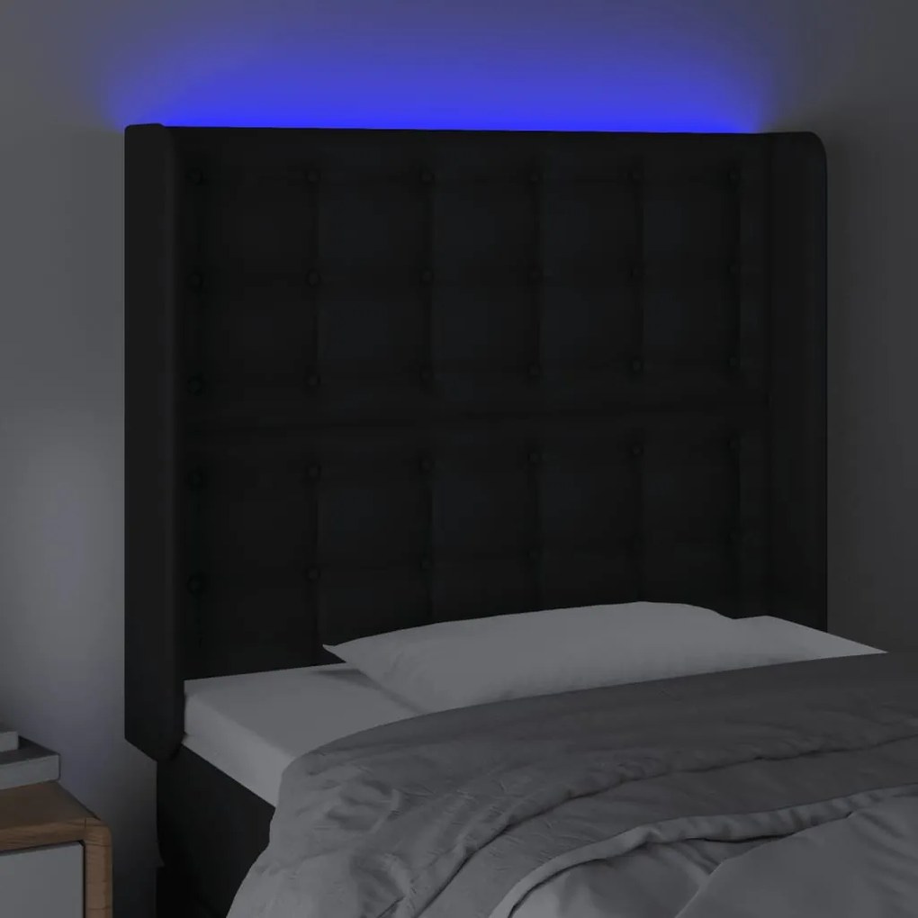 Cabeceira cama c/ LED couro artificial 103x16x118/128 cm preto