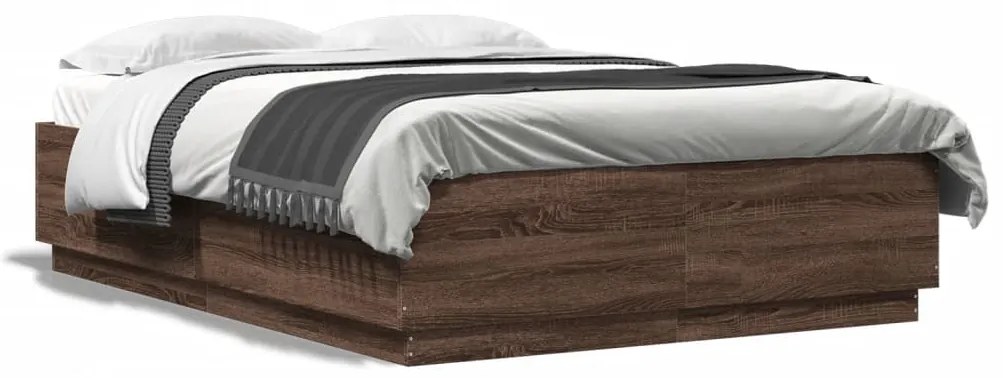 Estrutura cama c/ luzes LED derivados madeira carvalho castanho