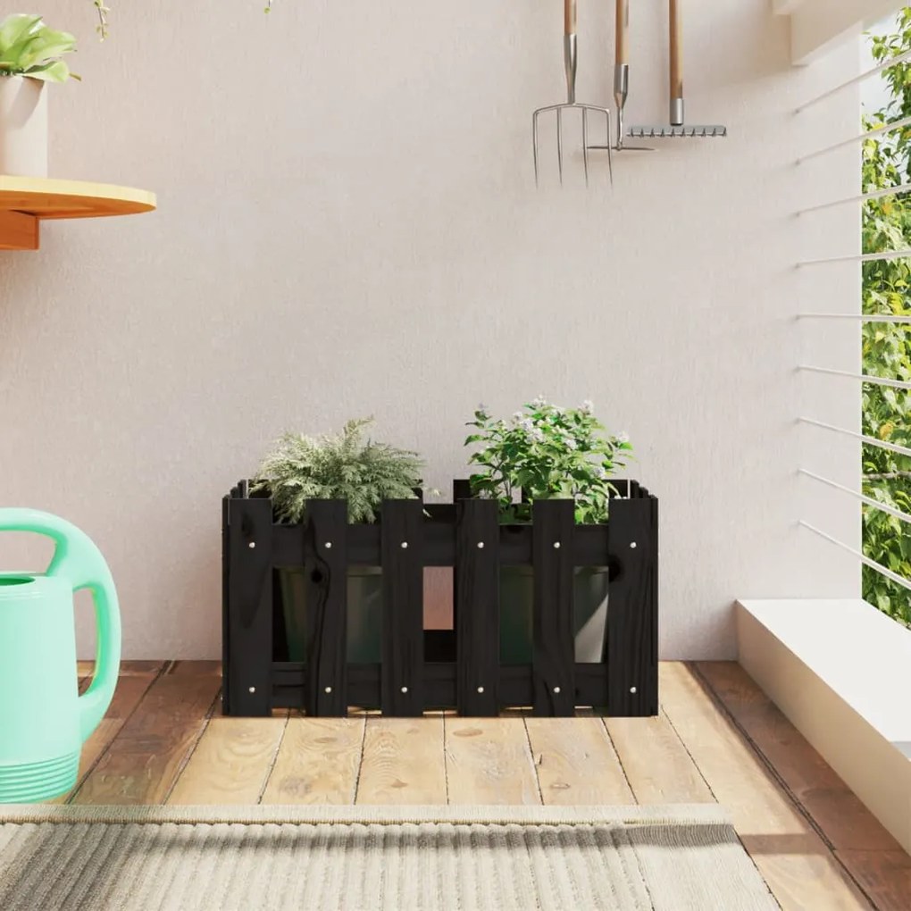 vidaXL Vaso de jardim c/ design cerca 60x30x30 cm pinho maciço preto