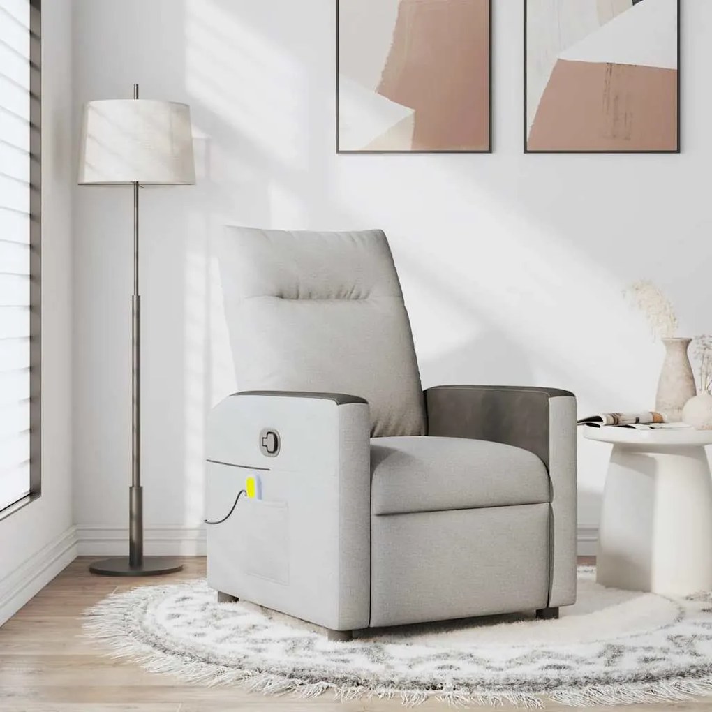 vidaXL Cadeira de massagem reclinável tecido cinzento
