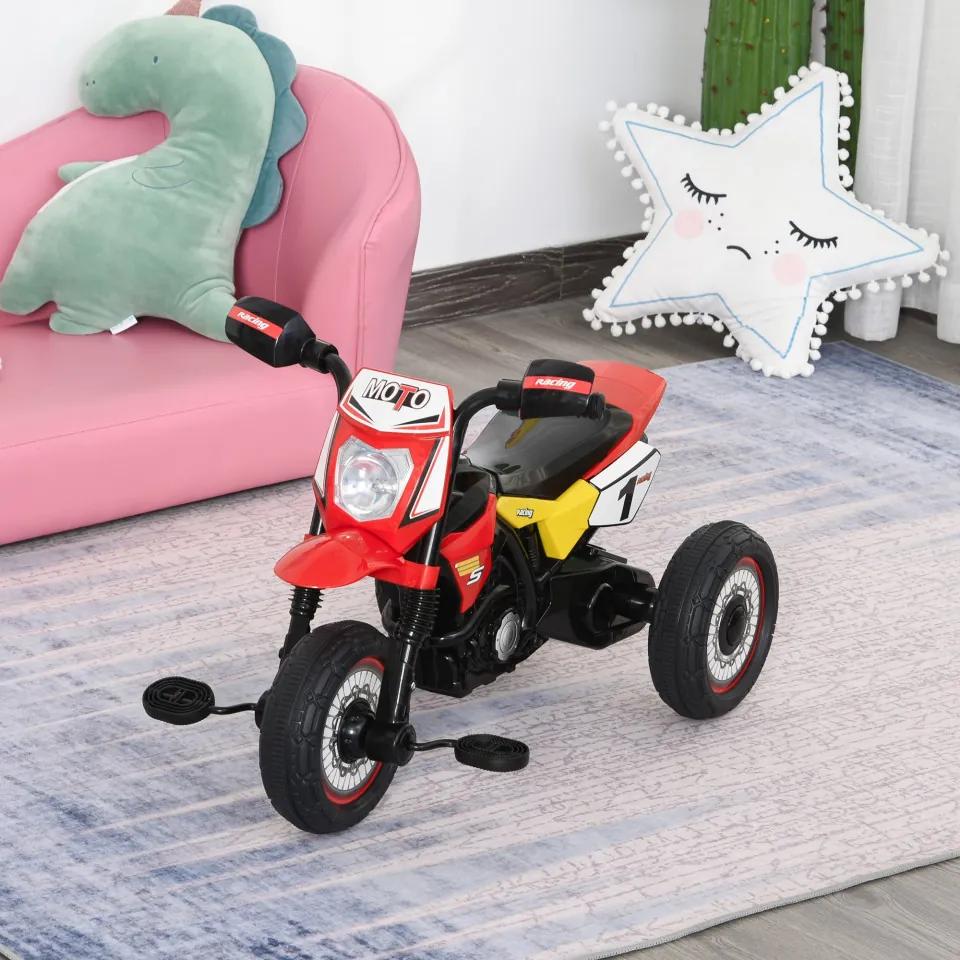 HOMCOM Moto infantil para crianças acima de 18 meses com 3 rodas Música e farol 71x40x51 cm Vermelho