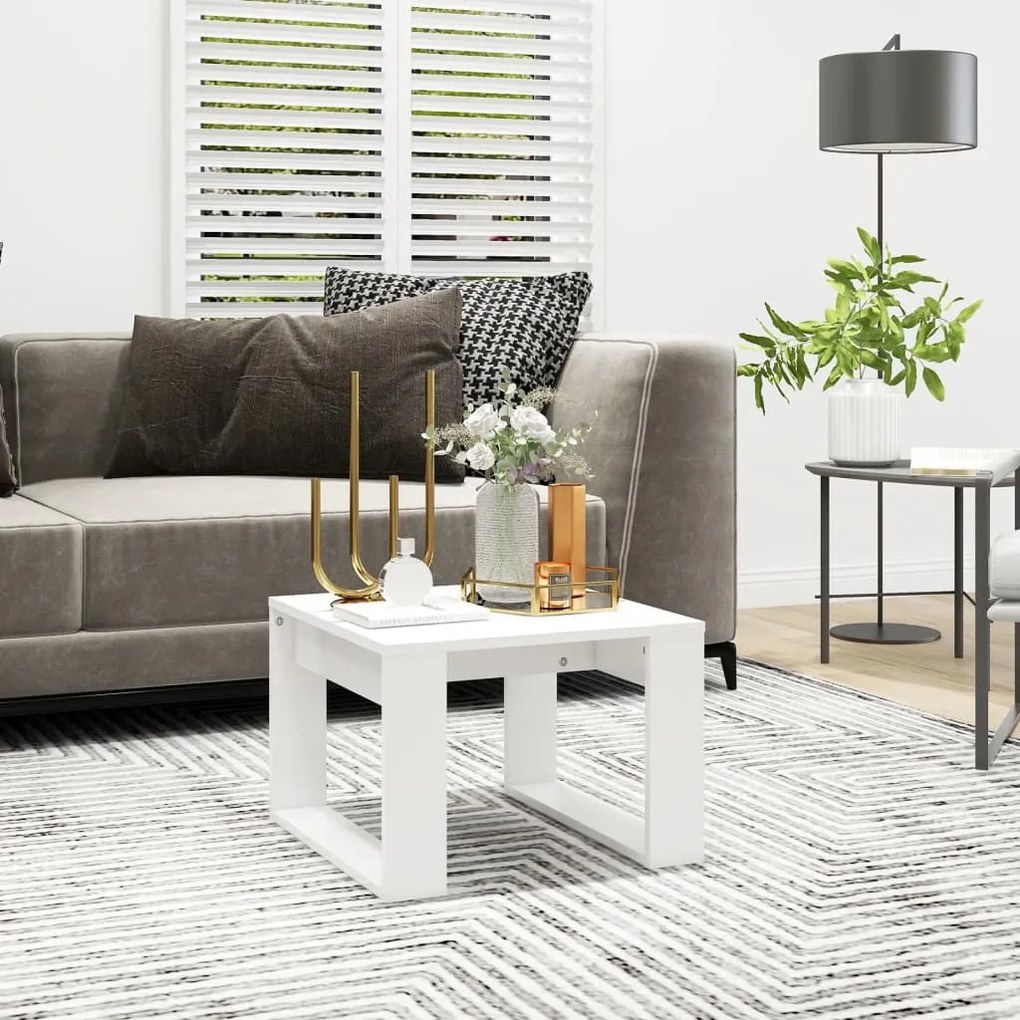 808621 vidaXL Mesa de apoio 50x50x35 cm contraplacado branco