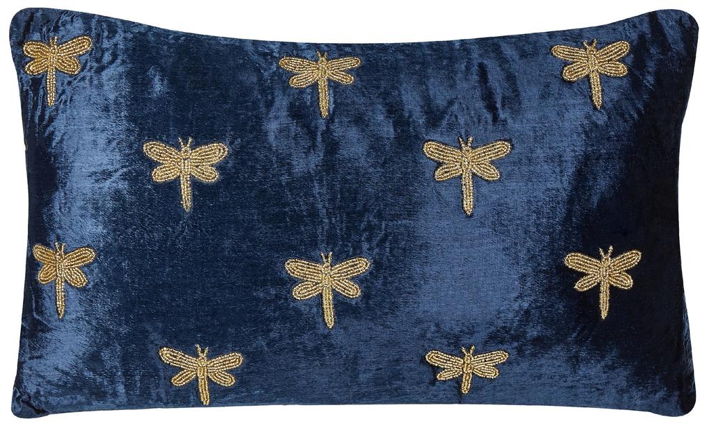 Conjunto 2 almofadas decorativas padrão libelinhas veludo azul marinho 30 x 50 cm BLUESTEM Beliani