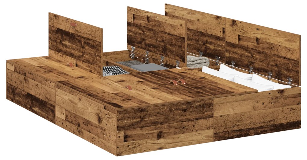 Cama com Armazenamento vidaXL Madeira Velha 135x190 cm