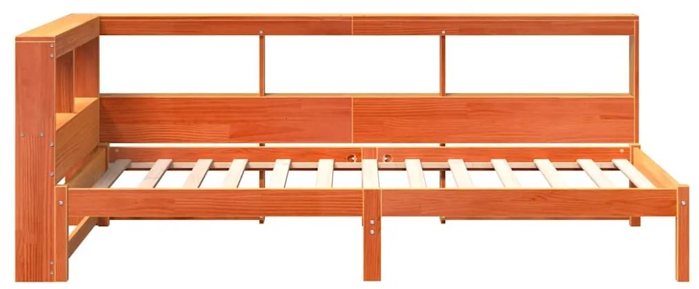 Cama com estante sem colchão 90x200cm pinho maciço castanho-mel