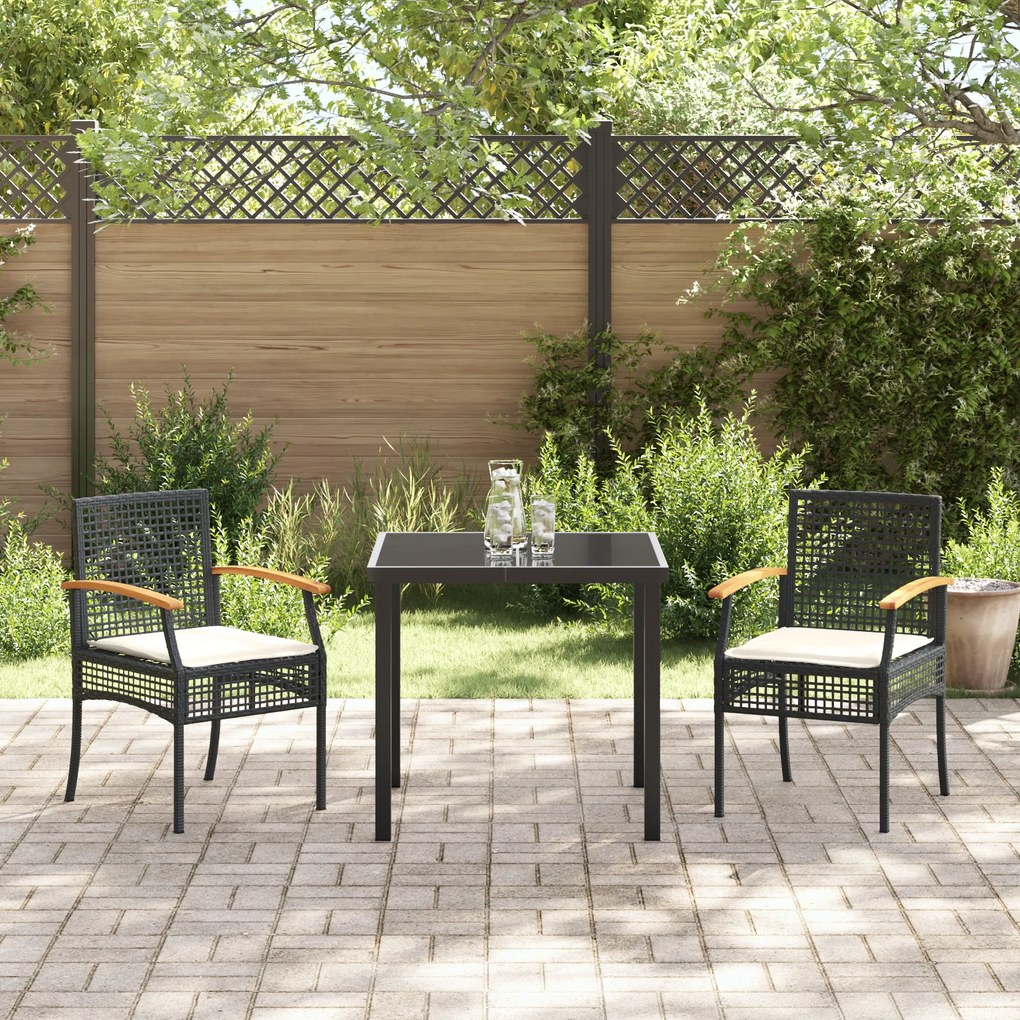 Conjunto de Jantar de Jardim de 3 Peças com Almofadas Preto Rattan Pol