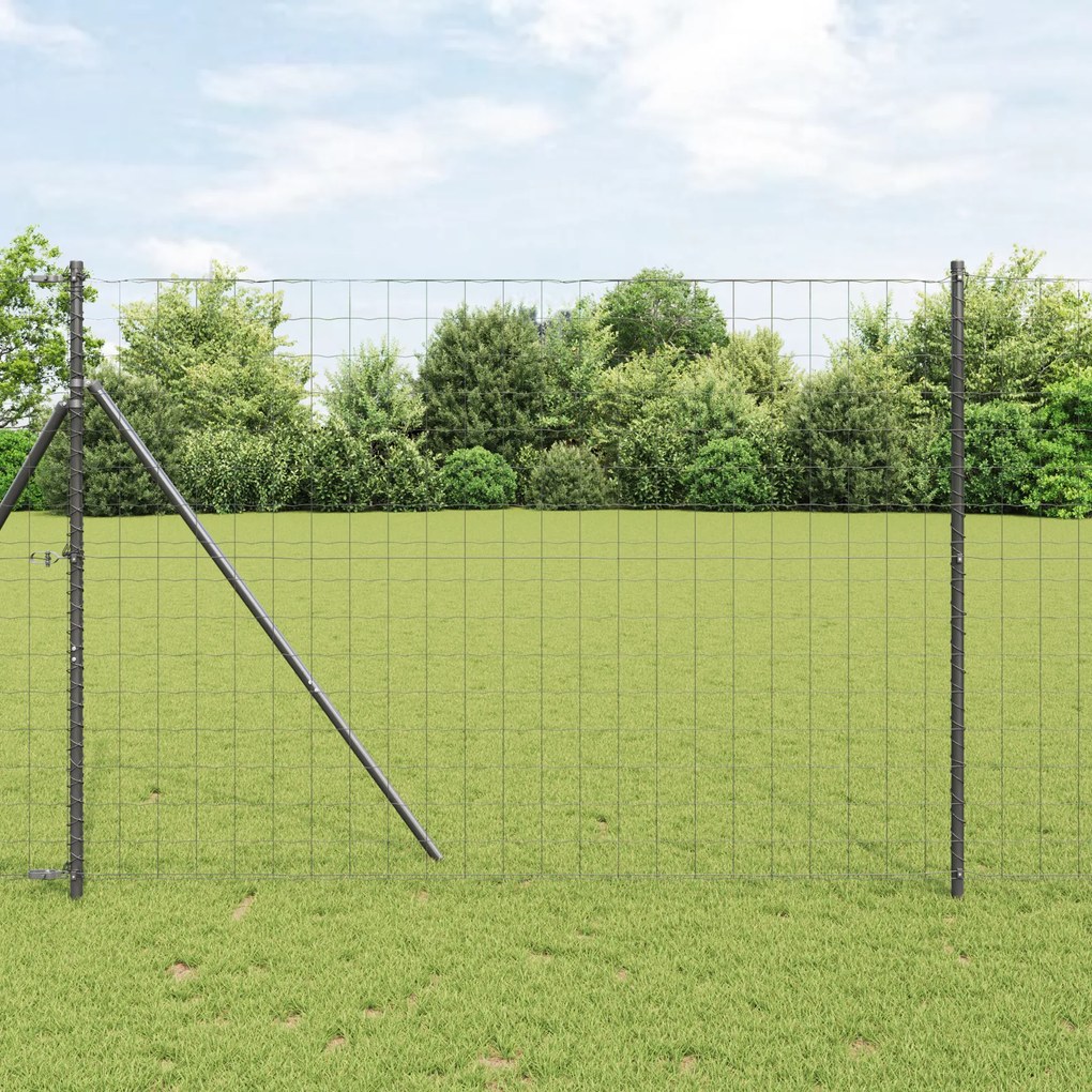 Cerca Euro com 7 Postes 1.6x10 m de Aço Galvanizado Cinza