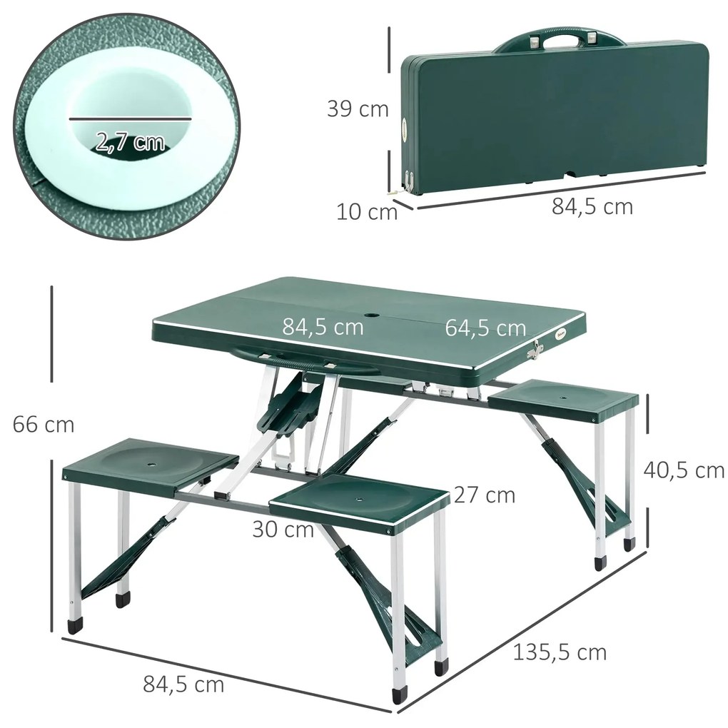 Mesa Dobrável de Acampamento com 4 Cadeiras Bergen – 136x84,5x66 cm –