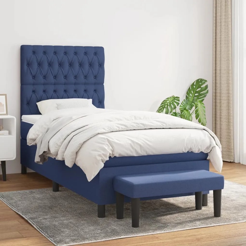 Cama com molas/colchão 90x200 cm tecido azul
