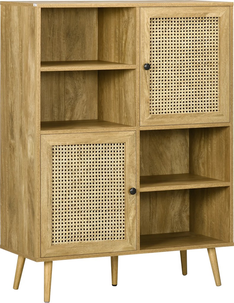 HOMCOM Aparador para Sala Carvalho com Cannage Design Natural 2 Portas 90x32,5x120 cm | Aosom Portugal