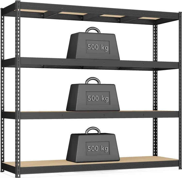 Estante para cargas pesadas 60 x 200 x 183 cm com 4 prateleiras estáveis em MDF com 8 mm de espessura Preta