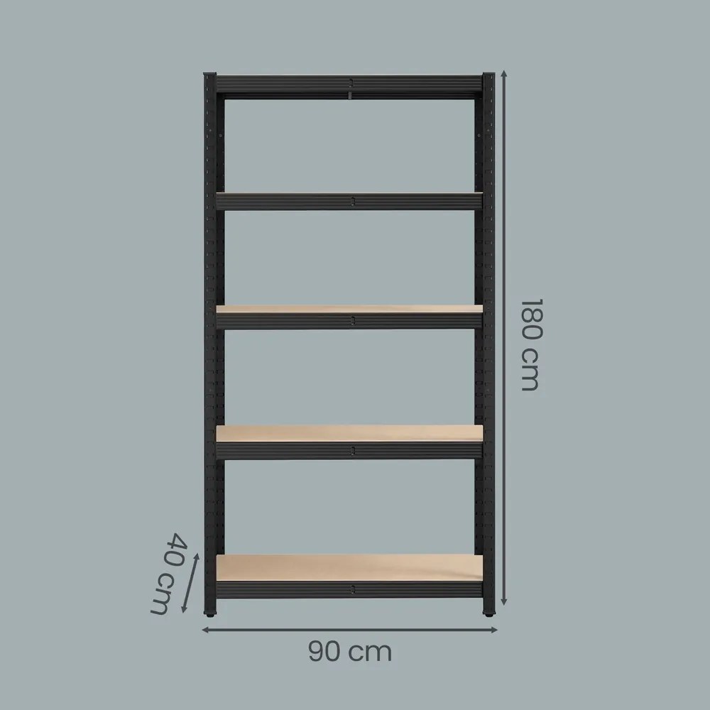 conjunto de 2 Estantes arrumação escritório, garagem, arquivo 40 x 90 x 180 cm com 5 prateleiras, com estrutura em aço cinzento